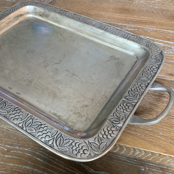Pottery Barn silver 2 pc LOT SET grape/leaf serving tray and ice bucket GUC - Picture 10 of 15